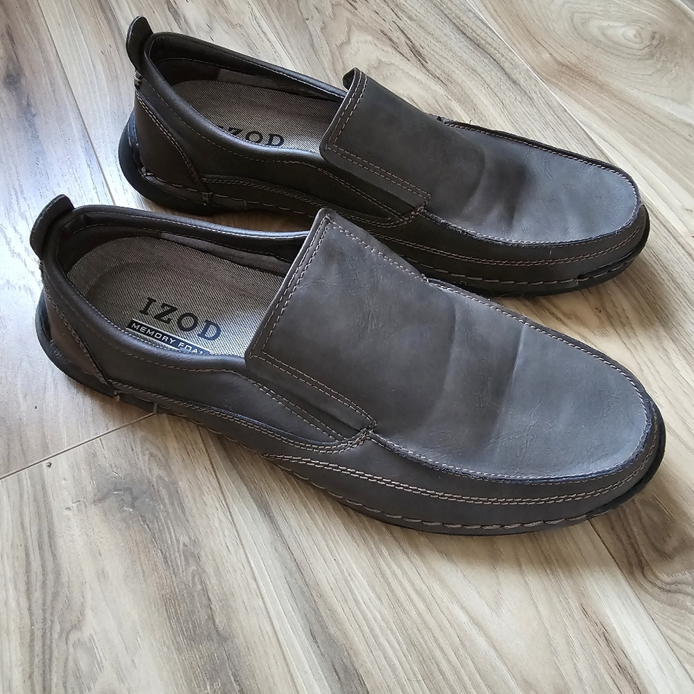 IZOD Thomas Memory Foam Mens Size 12 M Casual Slip-On Brown Slip-On Shoes